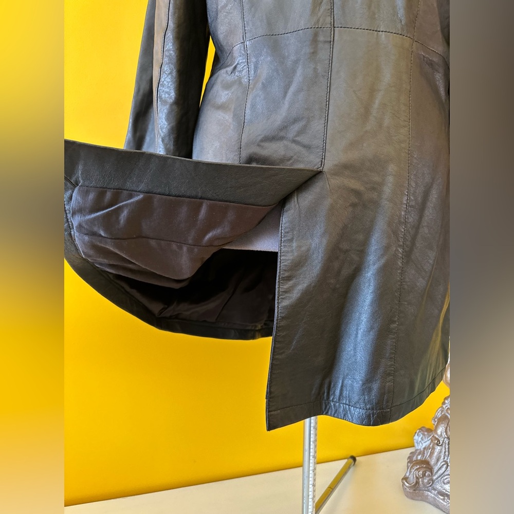 Women's Black Leather Coat - Picture 7 of 15